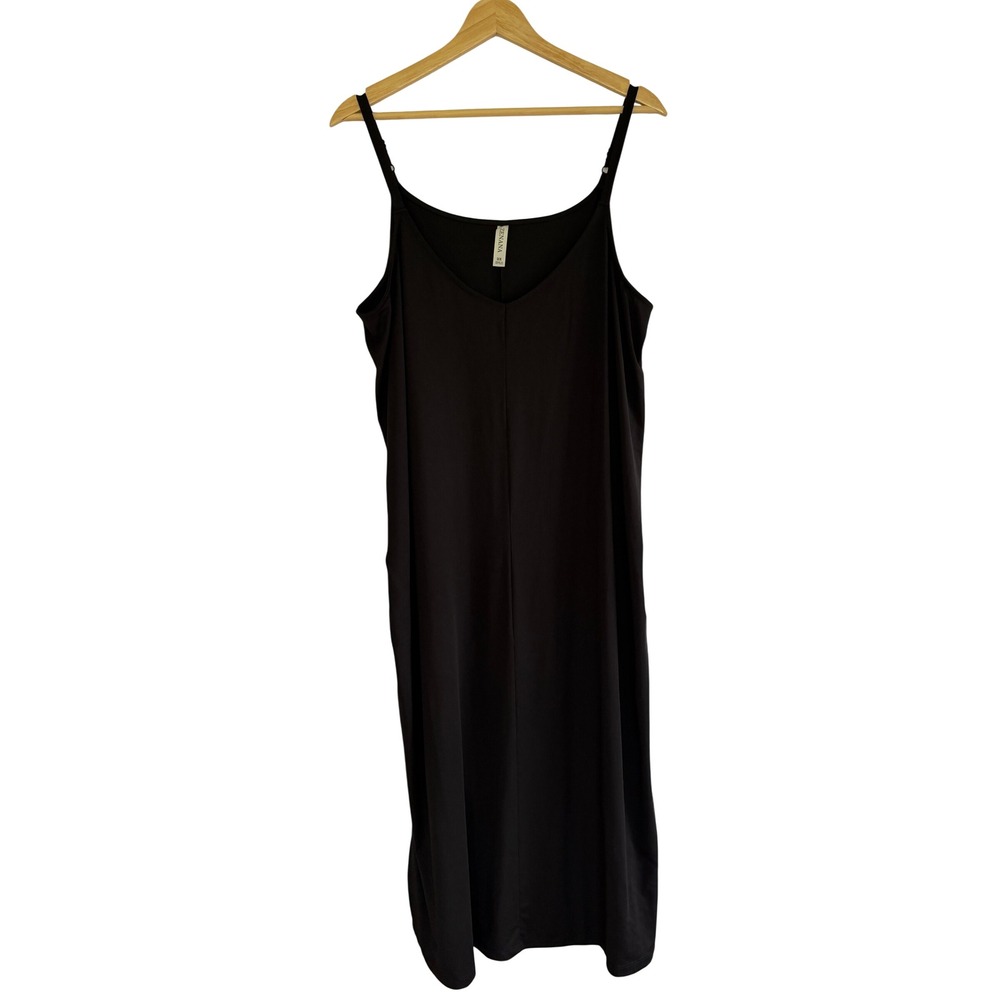 Zenana Black Modal Blend V-Neck Cami Midi Dress Adjustable Straps 2X MOS-8550XBA